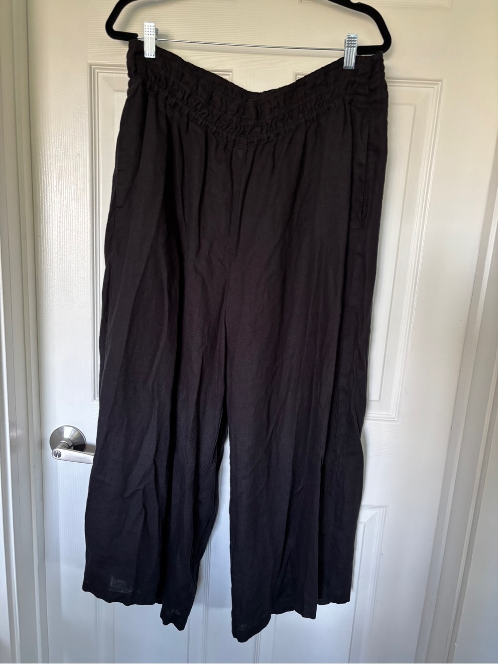 Anthropologie Black Linen Wide-Leg Pants